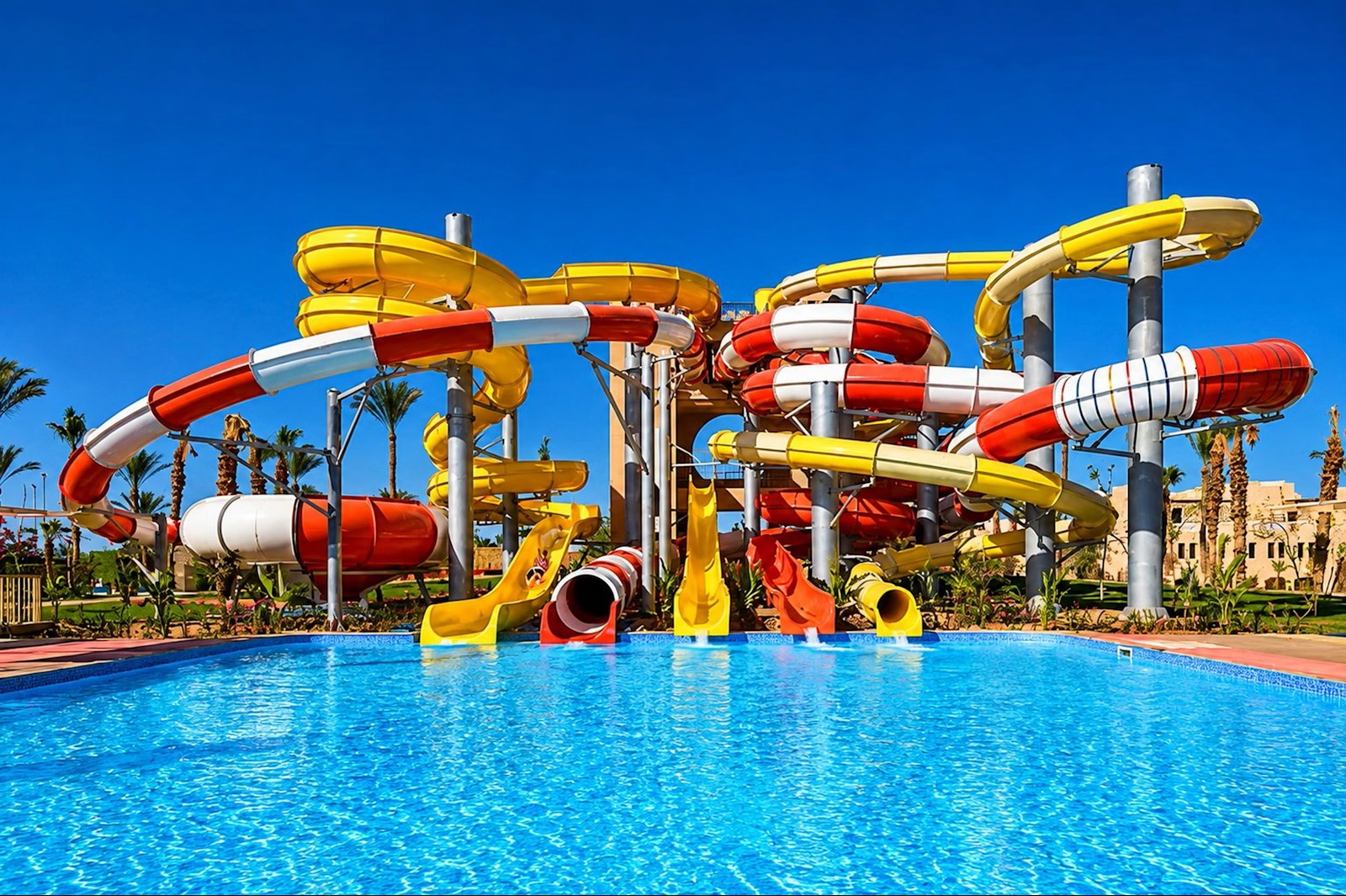 Colorful water park slides